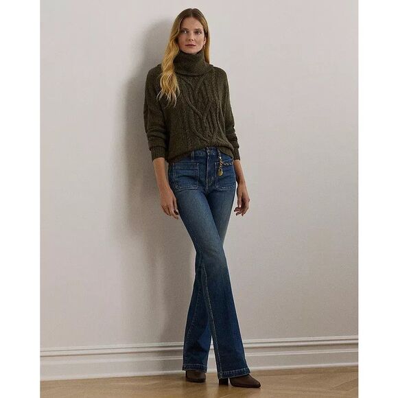 New Lauren Ralph Lauren Aran-Knit Wool Roll Neck Jumper Sweater Medium - Picture 2 of 8